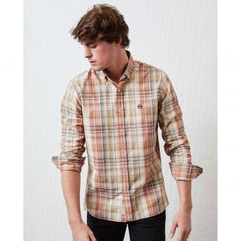 Camisa de hombre cuadros beige manga larga