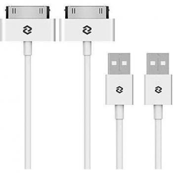 JETech Cable de Datos USB Compatible iPhone 4/4s, iPhone 3G/3GS, iPad 1/2/3, iPod, 1m, Blanco, 2 Unidades