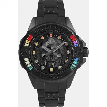 Unisex Steel Black Skull Watch PWNAA0522 by Philipp Plein, Rainbow Genderless Design, Size: ONE SIZE