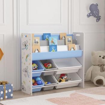Estantería Infantil Rødøy 78x86x27 cm con Motivo de Koala y 6 Cajas Organizadoras