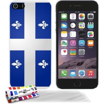 Carcasa Rigida Ultra-Slim APPLE IPHONE 5S / IPHONE SE de exclusivo motivo [Bandera Quebec] [Blanca] de MUZZANO  + 3 Pelliculas de Pantalla UltraClear + ESTILETE y PAÑO MUZZANO REGALADOS - La Protección Antigolpes ULTIMA, ELEGANTE Y DURADERA para su AP