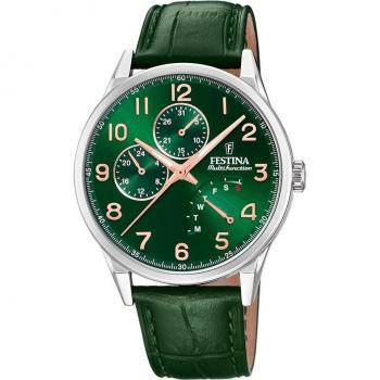 Reloj Festina F20278/D Multifunction Collection para Hombre con Caja de Acero Inoxidable 316L Gris Plata y Correa de Cuero Verde