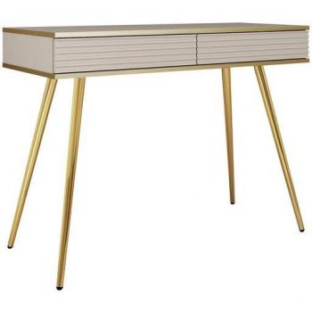 Consola de Maquillaje Oro con Dos Cajones y Patas de Acero, 80x102x50cm
