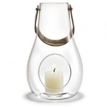 Holmegaard Portavelas de diseño, portavelas de Cristal con Mango de Piel de núcleo, farolillos Decorativos para Interior y Exterior, Ahumado, 29 cm