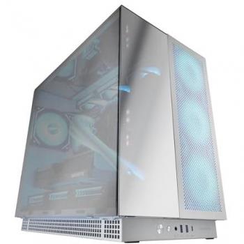 Caja Gaming Torre E-ATX Mars Gaming MC-NOVA3, Triple Cristal Cromado, Refrigeración Líquida Compatible, Aluminio Aeroespacial 2mm, USB-C, Blanca y Plateada