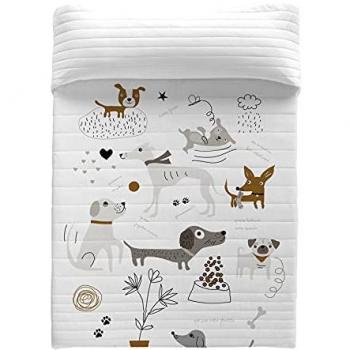 Colcha Bouti Reversible 100% Algodón Perros 1 Haciendo el Indio Fabricado en España Cama de 150/160