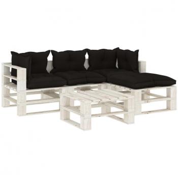 Set de Salón Jardín 5 Piezas de Madera con Cojines Negros