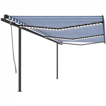 Toldo automático con LED sensor de viento azul y blanco 6x3,5 m