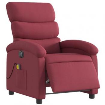 Sillón de masaje reclinable eléctrico tela rojo tinto Vidaxl