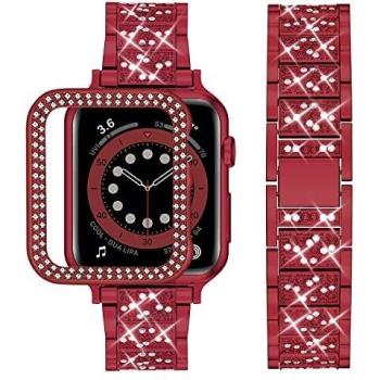 Wutwuk Correa para Apple Watch 40mm 41mm Correa con Funda Protectora Bling Brillante Elegante de Diamantes para Hombres y Mujeres Correa Compatible con Apple Watch 7/6/5/4/3/2/1/SE-Roja