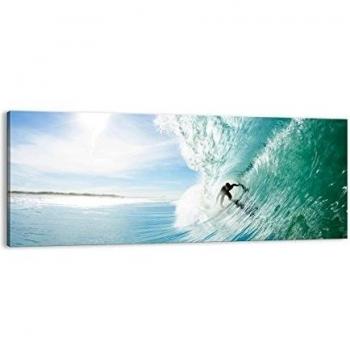 Cuadro sobre lienzo - Impresión de Imagen - Aventura surfista ola océano - 100x40cm - Imagen Impresión - Cuadros Decoracion - Impresión en lienzo - Cuadros Modernos - Lienzo Decorativo - AB100x40-2541