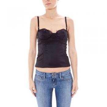 John Galliano Black Elastane Underwear with Lace Inserts, Sleeveless Top, Female, Size: 2XL