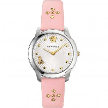 Versace Audrey V. Pink Leather Silver Watch, Multicolor female, Size: ONE SIZE