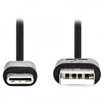 Cable USB 2.0 NEDIS USB-A a USB-C 3m, 15 W, 480 Mbps, Niquelado, PVC, Negro