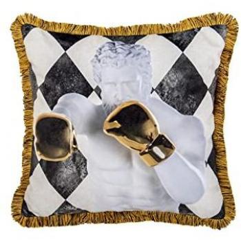 Cojín Classic Boxer Velvet 45x13x45 cm Suave y Decorativo - Dorado / Negro / Blanco