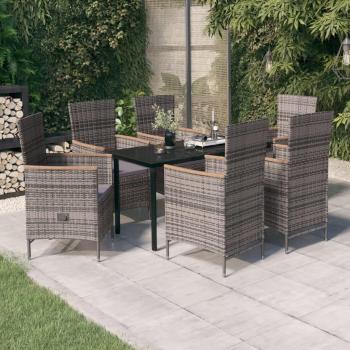 7 Piece Grey Garden Dining Set with Cushions