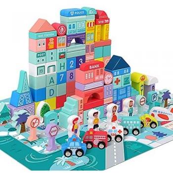 XIAPIA Bloques Construccion Niños Madera 108PCS Rompecabezas Puzzle Bebe Montessori Juguete Interactivo Alfabeto Regalo para Niños Niñas Infantiles