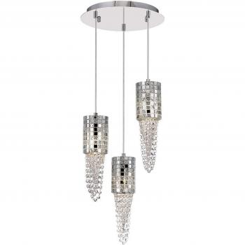 Lámpara colgante Camden 3 bombillas G9 redonda cromo pulido mosaico de vidrio cristal