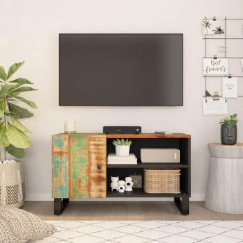 Mueble de TV 80x33x46cm de madera reciclada y contrachapada, recuperación de madera maciza, color marrón