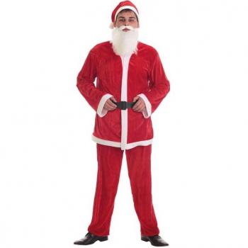 Disfraz Adulto Papá Noel - Disfraz completo de Santa Claus para adulto, incluye chaqueta roja con forro blanco, pantalones rojos, cinturón negro, gorro de Papá Noel y barba blanca. Ideal para fiestas