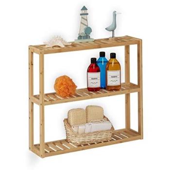 Estantería de Baño y Cocina, Bambú Natural, 3 Baldas Alturas Regulables, 54x60x15 cm, Estante Estrecho - Relaxdays