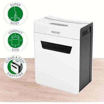 Leitz IQ Protect 4M Premium Trituradora de papel P5, microcortada, capacidad para 4 hojas, papelera de 14 litros, muy silenciosa y compacta, serie Protect, color blanca