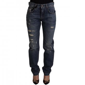 Dolce & Gabbana Blue Denim Baroque Heart Logo Patch Pants Jeans - IT38|XS, Straight Jeans, female, Blue, Size: 2XS