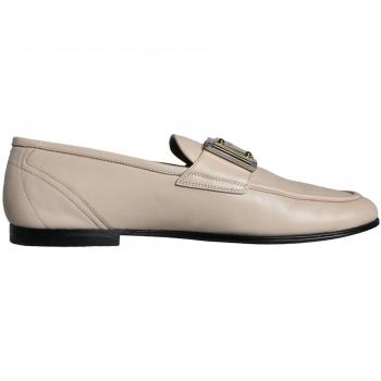 Dolce & Gabbana Beige Leather Logo Plaque Slip On Men Loafers Shoes - EU43/US10