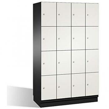 Armario de Compartimentos Bajo Llave Cambio C+P, 4 Abteile, HPL-T puertas, Color Negro-Gris y Blanco, Dimensiones 1200 mm