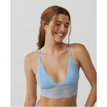 Bralette crop top Amelia - Azul - M, sujetador bralette triangular de encaje geométrico