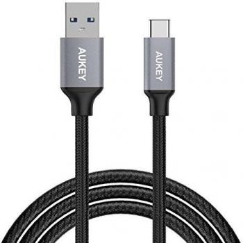 AUKEY Cable USB C a USB A 3.0 1m Nylón Cable Tipo C Carga y Transmisión de Datos para Samsung Galaxy Note 8 / S8+ , MacBook Pro 2016 , Google Pixel C , Nexus 6P , Nuevo Google Chromebook Pixel y Otros Dispositivos USB C - Negro