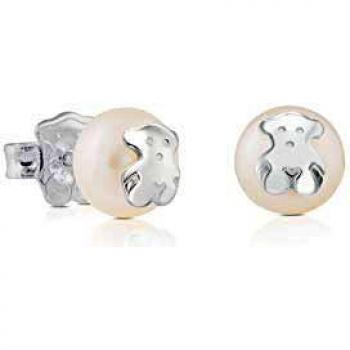 TOUS Bear - Pendientes con Perla Cultivada de Agua Dulce y Oso en Plata de Primera Ley - Motivo: 0,85 cm