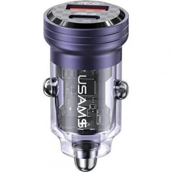 Adaptador de Coche Usams C35 USB + USB-C 45W Carga Rápida Violeta