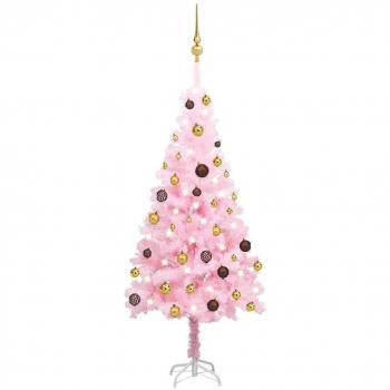 vidaXL Artificial Pre-lit Christmas Tree with Ball Set Pink 120 cm PVC