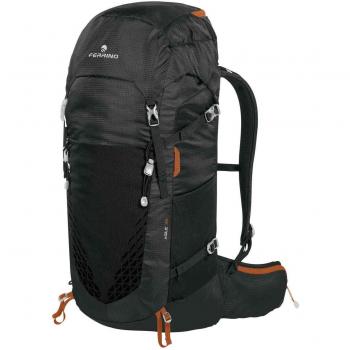 Mochila Ferrino Agile 45L negra y marrón con detalles en teja, diseñada para montaña, capacidad de 45 litros, única en su tipo