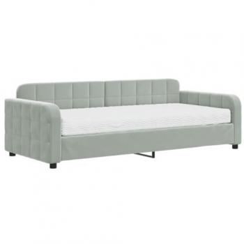 Sofá cama con colchón de terciopelo gris claro 90x200 cm