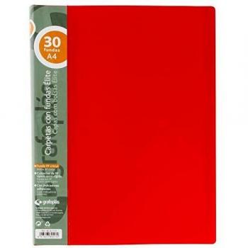 Grafoplás 98141151 Élite Carpetas con Fundas, 30 Fundas Transparentes, Cubiertas semirrígidas, Rojo, A4