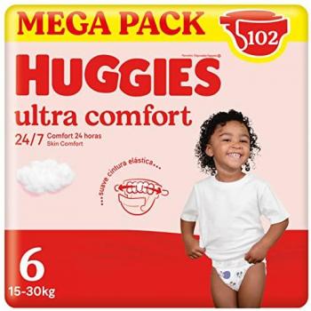 Huggies Ultra Comfort Little Movers Pañal para Bebé con Diseños Disney Talla 6 (15-30 kg), 3 packs x 34 pañales, Total 102 Pañales, Cintura Flexible, Elástica