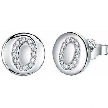 J.Endéar Pendientes Letra inicial O Niñas Mujer Plata de ley 925 con circonita cúbica Disco redondo Joyas, Tamaño pequeño