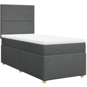 Cama Box Spring con colchón de tela gris oscuro 90x190 cm