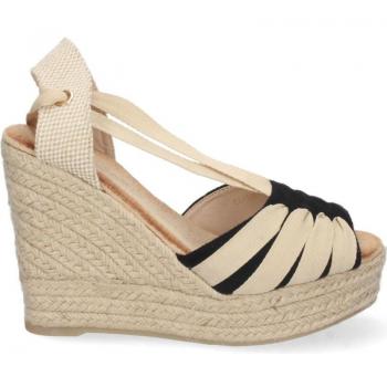 PuntoSalao Sandalia cuña alta en yute lazos para mujer color negro 1A-1561