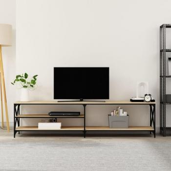 Mueble TV metal y madera contrachapada roble Sonoma 200x40x50cm Marrón