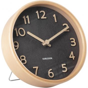 Reloj de sobremesa Karlsson Pure de madera veteada, negro, Ø18 cm