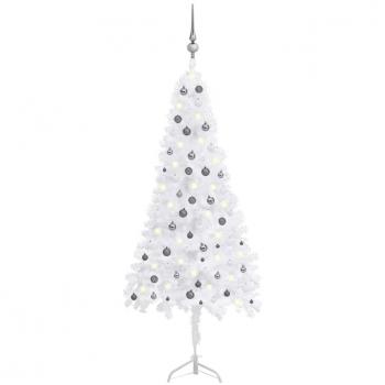 Árbol de Navidad de esquina LED y bolas PVC blanco 240 cm