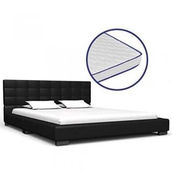 vidaXL Cama con Colchón Viscoelástico Cuero Sintético Somieres Descanso Decoración Atractiva Elegante Dormitorio Robusta Duradera Negro 140x200cm