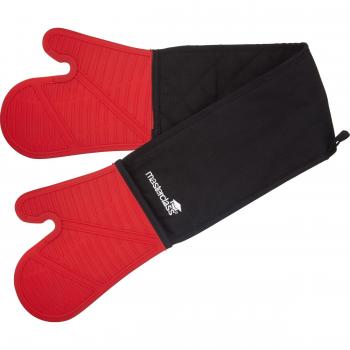 Guantes de Horno Dobles MasterClass, Resistentes al Calor, Silicona y Algodón, Negros/Rojos