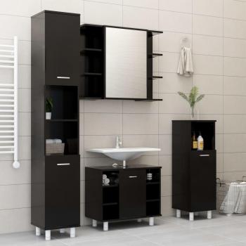 Conjunto de muebles de baño 4 piezas aglomerado negro