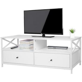 Mueble TV Relaxdays, 2 Compartimentos y 2 Cajones, para Televisores hasta 55, 50 x 120 x 40 cm, Blanco