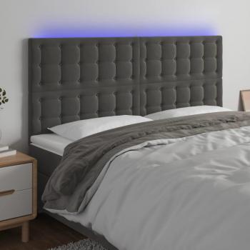 Cabecero LED gris oscuro de terciopelo 180x5x108/128 cm con luces integradas