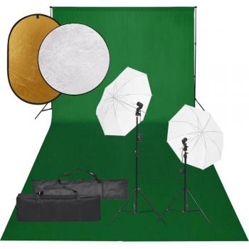 Kit de Estudio Fotográfico con Set de Luces, Fondo y Reflector en colores Verde, Negro y Blanco